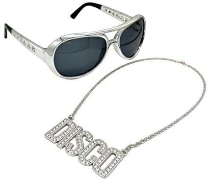 2 Stück Fette Gangster Kette,ZuhäLter Kostüm Herren Zubehör,70er Jahre Accessoires,80er 90er Hustler Rapper Hiphop,Disco Brille Karneval,Sonnenbrille für Hip Hop Outfit Mottoparty Cosplay (Silber)
