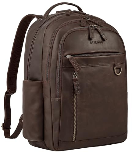 STILORD Eron Großer Business Rucksack Herren Leder Arbeitsrucksack Männer viele Fächer - Robuster Echtleder Laptoprucksack 15,6-16 Zoll Backpack für Arbeit & Uni Farbe:zamora - braun