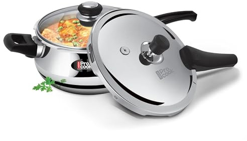 Milton Pro Cook Autocuiseur incurvé triple épaisseur en acier inoxydable 2,5 l avec double couvercle | extérieur et couvercle en verre | système de libération de joint | Certifié ISI