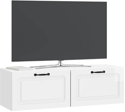 vidaXL Wandmontierter TV-Schrank Hochglanz Weiß 98 x 31 x 30 cm, Wohnzimmermöbel, moderner TV-Ständer, viel Stauraum, funktionale Medien-Einheit, platzsparendes Design, Holz-Unterhaltungszentrum