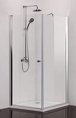 Sanotechnik Eckduschkabine Elegance mit Schwingtür Chrom - 195 cm x 87.5-89.5cm x 87.5-89.5cm - Eckeinstieg Duschwand Duschabtrennung Glas Eckdusche Eck-Duschkabine Sicherheitsglas Chrom