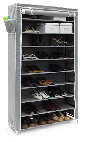 Relaxdays Schuhschrank VALENTIN hoch HxBxT: 161 x 88 x 30 cm Schuhregal mit Stoffbezug und 10 Ablagen Stoffschrank mit Reißverschluss für staubfreie Lagerung Schuhständer für 45 Paar Schuhe, anthrazit