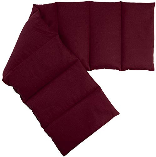 Leinsamenkissen 75x20cm 8-Kammer – weinrot | Extra langes Körnerkissen mit Leinsamen – Wärmekissen & Kältekissen für Mikrowelle & Backofen