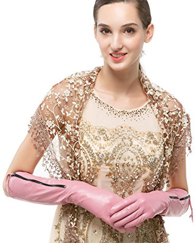 Nappaglo Damen Lange Nappaleder Handschuhe Touchscreen Texting Abendkleid Party Winter Warm Fausthandschuhe (S (Umfang der Handfl?che:16.5-17.8cm), Rosa(Non-Touchscreen))