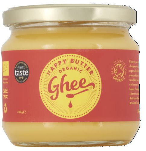 Happy Butter | Organic Ghee 300g – Grass-Fed British Clarified Butter | Lactose & Casein Free | Rich in Vitamins A,D,E & K | Award-Winning Organic Ghee for Cooking, Baking & Bulletproof Coffee |