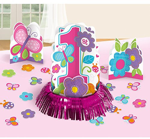 NET TOYS Tischdeko 1. Geburtstag Set mit Streudeko und 3 Tischaufstellern Geburtstagsdeko 1 Jahr Mädchen Tischschmuck Kindergeburtstag