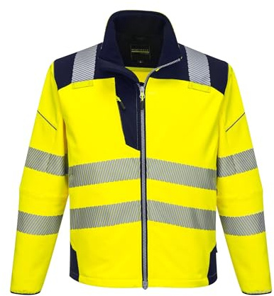 Portwest T402 PW3 Warnschutz-Softshelljacke Brusttasche mit Reißverschluss | Gelb/Marine, L, EN ISO 20471, UPF 40+, Polyester, Reflektierend Winddicht Leicht, 6% Elasthan, 2 Taschen, Langarm