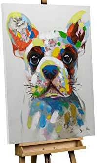 KunstLoft Leinwandbild | 100% HANDGEMALT | 70x100cm | Gemälde 'Der bunte Hund' | Hund | Bunt Weiß | Wandbild Wohnzimmer