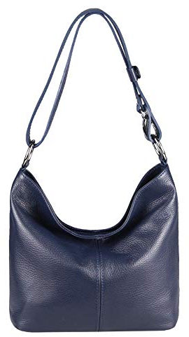 OBC Made in Italy DAMEN LEDER TASCHE Shopper Hobo-Bags Schultertasche Umhängetasche Handtasche Henkeltasche Ledertasche Damentasche (Dunkelblau)