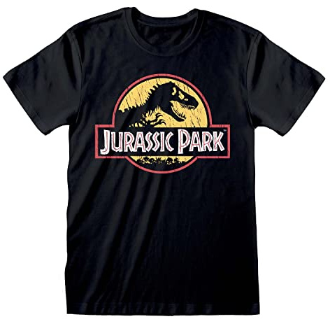 Jurassic Park Classic Logo Hombre Camiseta Negro L, 100% algodón, Regular