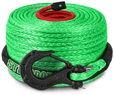 STEGODON 9,5 mm x 30,5 m Synthetisches Seilwinde Seil 10,8 kg Dyneema Seilwinde Kabel Schnur mit Haken und Hülse Schutz Auto Abschleppkabel für 4WD Geländewagen LKW SUV Jeep (grün)