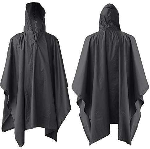 ElifeAcc Poncho multifuncional con capucha de capa de lluvia – Impermeable impermeable, alfombra de suelo para tienda de campaña, lona de sombrilla, Negro, Taille unique