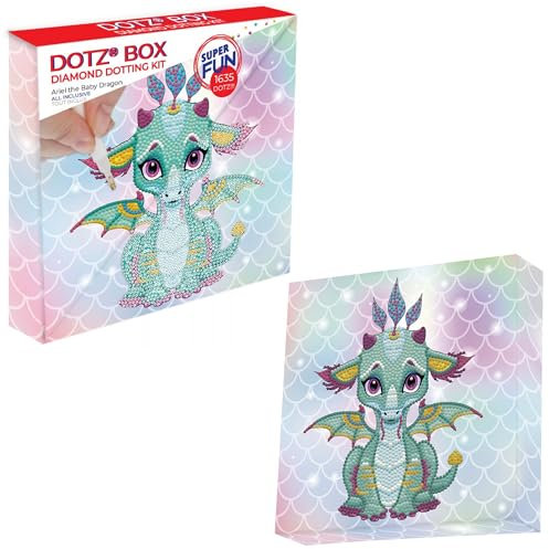 DIAMOND DOTZ DBX-010 Boîte Ariel The Baby Dragon Diamant Image sur Châssis 22 x 22 x 2,5 cm à Poser ou à Suspendre Idéal pour Les Enfants