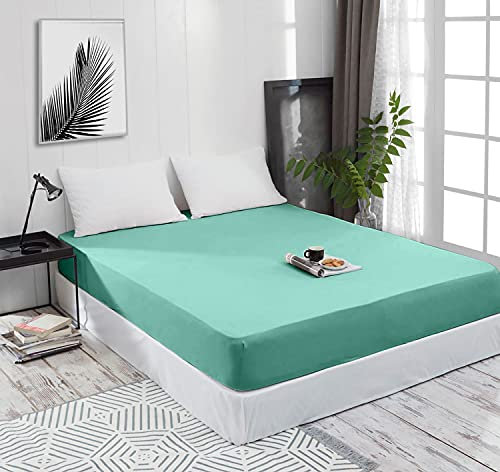 Spannbettlaken Jersey Spannbetttuch 100% Baumwolle Bettlaken Spannbettuch Laken 28 Farben, Größe:160 x 200 cm, Farbe:Mint