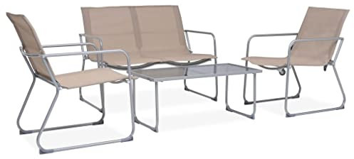 vidaXL Gartenmöbel 4-TLG. Sitzgruppe Lounge Tisch Stuhl Bank Gartenset Gartentisch Gartenstuhl Gartenbank Garnitur Garten Stoff Stahl Taupe