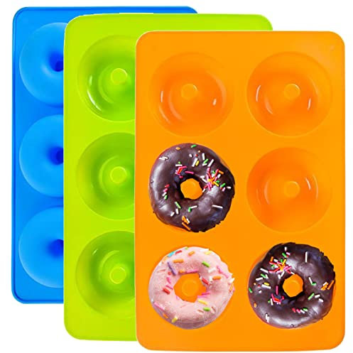 SZXMDKH Doughnut Mould - Non-Stick Silicone Donut Molds, 6 Cavity Non-Stick Safe Silicone Doughnut Baking Pan for Cake Biscuit Bagels Muffins, Multicolor
