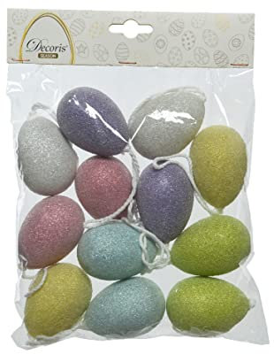 Decoris Ostereier zum Aufhängen 6cm x 12 Stück Plastik mit Tautropfen Hängedeko Osterdeko bunt Pastell Mix