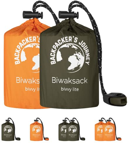NEU: Backpacker's Journey Biwaksack, ultraleichter und wasserdichter Notfallschlafsack. Ideal für Camping, Wandern und Abenteuer (grün & orange)