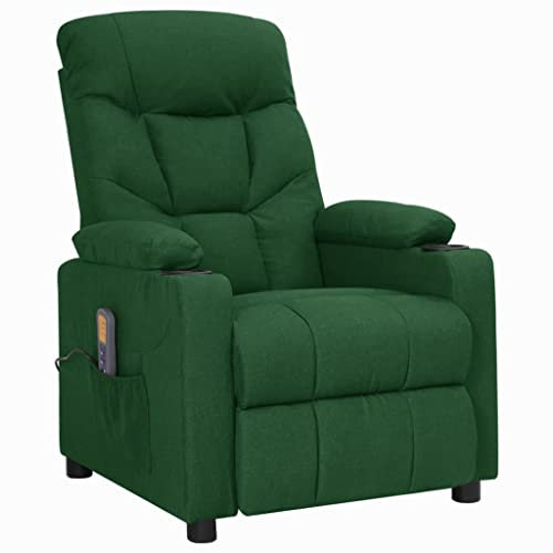 vidaXL Massagesessel mit Massage Elektrisch Relaxsessel Fernsehsessel Ruhesessel Liegesessel Polstersessel TV Sessel Dunkelgrün Stoff