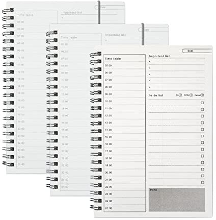 Bloc de Notas para Planificador Diario Manuales de Gestión del Tiempo para Hacer la Lista Cubierta de PVC Transparente Cuaderno de Plan en Espiral, 100 Páginas/50 Hojas (3 Piezas)