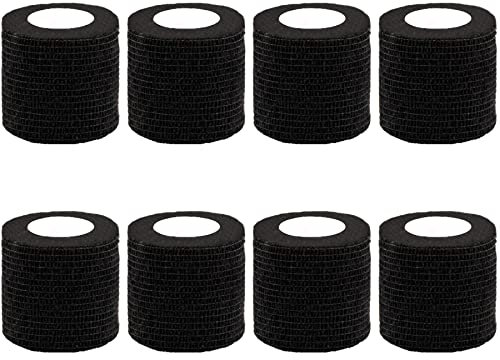 BQTQ 8 Rollen Selbsthaftende Cohesive Bandage Haftbandage Verband Elastische Selbsthaftende Haftbandage Fixierbinde für Finger Hand Zehen (Schwarz, 5 cm x 4,5 m)