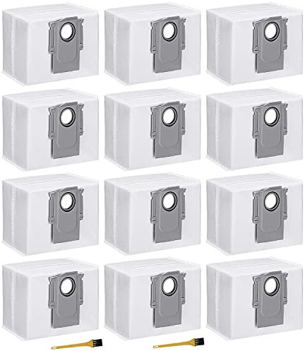 12 Stück Staubbeutel für Roborock S7 MaxV Ultra /S7 pro Ultra/ Q7 Max+/Q7 Max+ Plus/ Q7 Max / Q5+ Staubsauger Absaugstation,Staubbeutel Ersatzkit mit 2 Bürsten