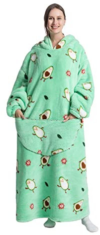 Extra Long Wearable Blanket Hoodie, Oversized Blanket Sweatshirt for Women and Men, Super Warm and Cozy Giant Hooded Blanket, Thick Flannel Blanket with Sleeves and Giant Pocket (Bomb Avocado)