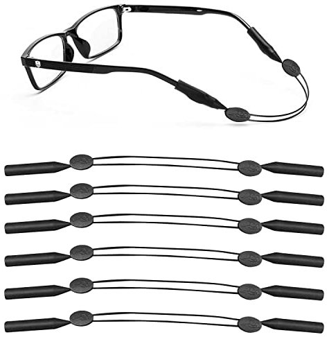 6 Stück Verstellbares Brillenband Sport|Elastische Silikon-Brillenbänder|Biegsam Rutschfestes Brillenband Schwarz für Sonnenbrillen, Optischer Rahmen, Lesebrille