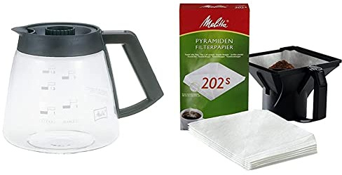 Melitta Glaskanne, Ersatz- Kaffeekanne für Filterkaffeemaschinen, Borosilikatglas, 1,8 l & Professional Pyramidenfilterpapier Pa SF 202 S