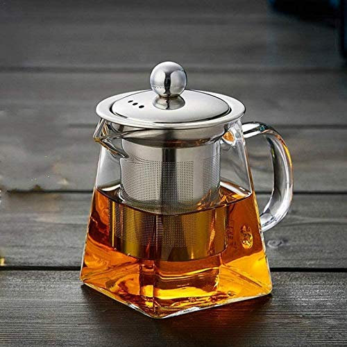 BOSUGE Teekanne 600ml hitzebeständiges Glas Kaffee Teekanne Edelstahl Filterdeckel 1ja