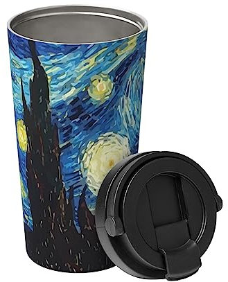 bassyil Van Gogh The Starry Night 17oz Insulated Coffee Mug with Flip Lid Handle Starry Sky Stainless Steel Insulated Travel Tumbler Spill Proof
