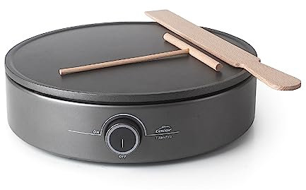 Lacor - 69433 - Crepera Eléctrica 1500W, Creps XL, Termostato Regulable, Indicador Luminoso, Incluye Rastrillo y Espátula de madera, Eco y 100% libre de PFOA, Placa Ø33 cm