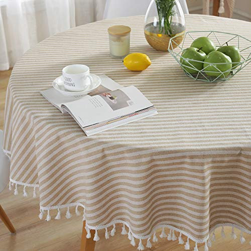 Plenmor Leinen Tischdecke Abwaschbar Rund 140, Table Cloth Boho Tischdecke Gartentischdecke Rund für Outdoor, Camping, Hochzeiten, Geburtstag