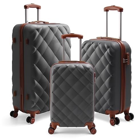 HOMELUX Kofferset 3 Teilig Hartschale Reisekoffer ABS Leicht Trolley Rollkoffer Hartschalenkoffer Set - M-L-XL (01-Grau, Set)