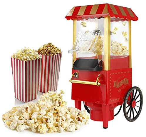 Machine à pop-corn rétro - 1200 W - Pour la maison - Avec air chaud - Sans graisse - Sans huile - Opération à un bouton - Popcorn Popper - Rouge
