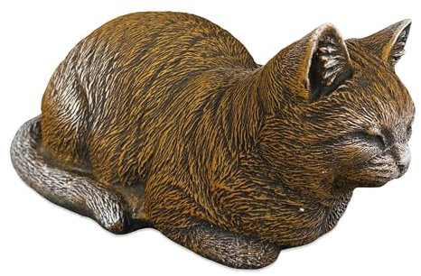 gartendekoparadies.de Liegende Katze braun, Steinfigur, H. 17 cm, 8,5 kg, Braun, frostsicher aus Steinguss für Außenbereich