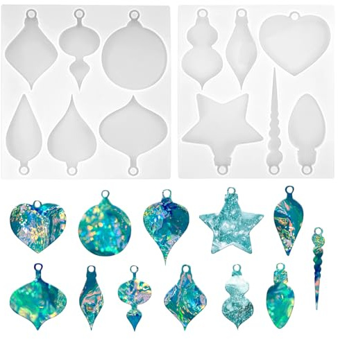 2PCS Christmas Decoration Moulds, Xmas Silicone Pendant Molds, Necklace Jewelry Epoxy Resin Casting Moulds, for DIY Christmas Decoration Necklace Earrings