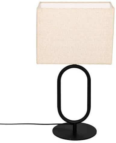 Atmosphera - Lampe à Poser Alec - Noir et Naturel - H 52 cm - Pied Design en Métal, Abat-Jour en Lin - Pour Salon, Chambre, Bureau