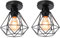 iDEGU 2 Stücke Deckenleuchten Schwarz 16cm Industrial Deckenlampe aus Metall Lampenschirm Geometrischer Käfig Retro Kronleuchter E27 Fassung Vintage Pendelleuchte für Flur Eingang Küche Schlafzimmer