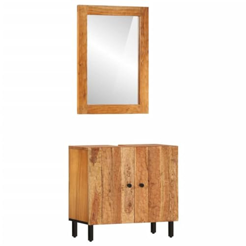 vidaXL Badmöbel Set 2-TLG., Badezimmermöbel mit viel Stauraum, Waschbeckenunterschrank mit Eisenbeinen, Badschrank Badspiegel, Massivholz Akazie