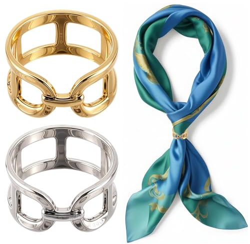 Schalring Clip 6 Stück Legierung Schalclip Broschen Schal Verschluss Ringe Damen Breites Band Dicke Runde Metallringclips Tuchring FüR Schals Hemden TüCher Und Röcke (Gold Silber Roségold)