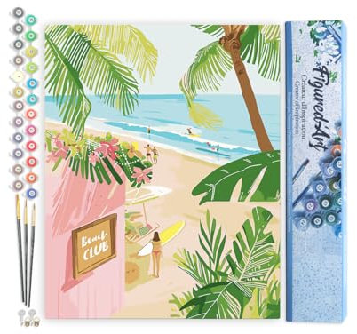 Figured'Art Peinture par Numéro Adulte Club de la plage - Activité Manuelle Kit de Loisir Créatif DIY Numéro d'Art Complet - 40x50cm sans châssis en bois