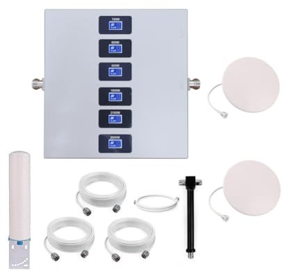 KKBSTR Amplificador 5G Amplificador Cobertura Movil 6 Bandas, Mejorar su Señal 2G/3G/4G/5G, Dos Antenas Interiores