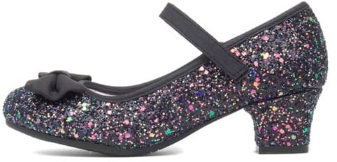 Lilley Sparkle Lacey Kids Black Glitter Heel - Size 11 Child UK - Black