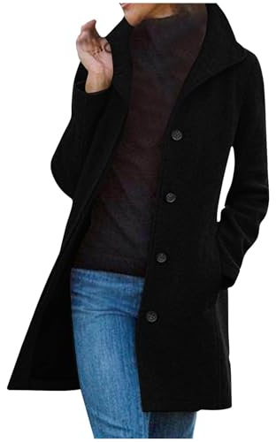 Flodxo Manteau d'hiver en laine pour femme - Trench à simple boutonnage - Col montant - Manteau mi-long ouvert sur le devant avec boutons - Haut à manches longues