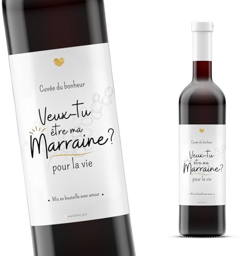 Etiquette bouteille vin annonce marraine | demande marraine | baptême