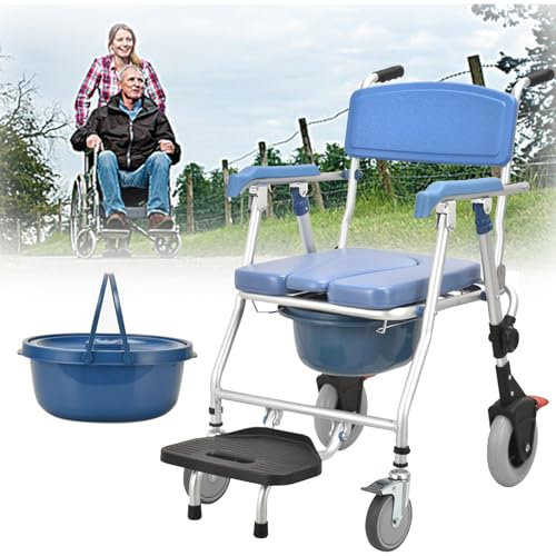 Miuxe Rollbarer Duschstuhl Mit Rollen – Nachtkommode Für Ältere Erwachsene, Klappbarer Aluminium-toilettenstuhl Für Senioren, Mobile Toilette Mit Abnehmbarem Eimer, Duschkommode-Rollstuhl