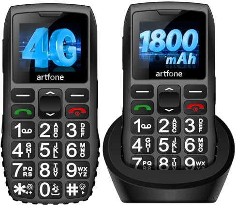 artfone C1+4G SIM-Free & Unlocked Mobile Phones for Elderly, Big Button Basic Phone with SOS Button, Loud Volume, Easy to Use with Charging Dock & USB-C, FM Radio, 1800mAh Battery for Seniors, Black