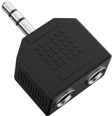 HDSupply Audio Splitter, 3,5 mm Aux Y Adapter für zwei Kopfhörer, Doppelstecker Stereo 3 polig, Verteiler für Kopfhörer, Handy, Smartphone, Tablet, PC, Laptop, Schwarz