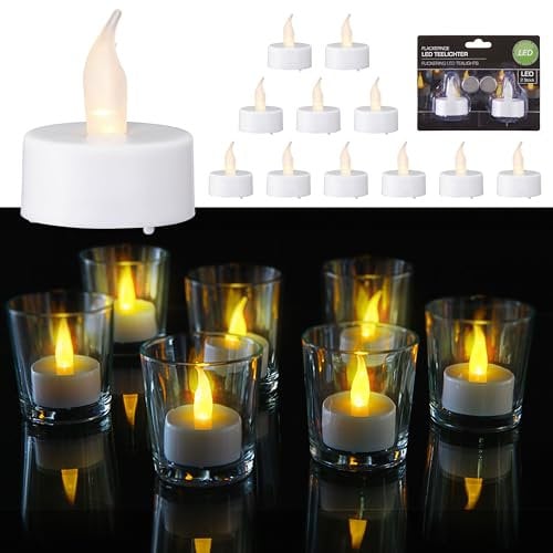 Cepewa LED Teelicht 12er Set flackernd | Ø4xH4,5cm weiß Kunststoff batteriebetrieben | Teelichter flackernd flammenlos